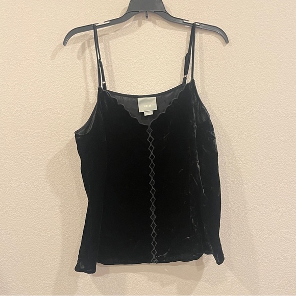 Maeve black velvet size large camisole top cross cut out in front - Picture 2 of 11